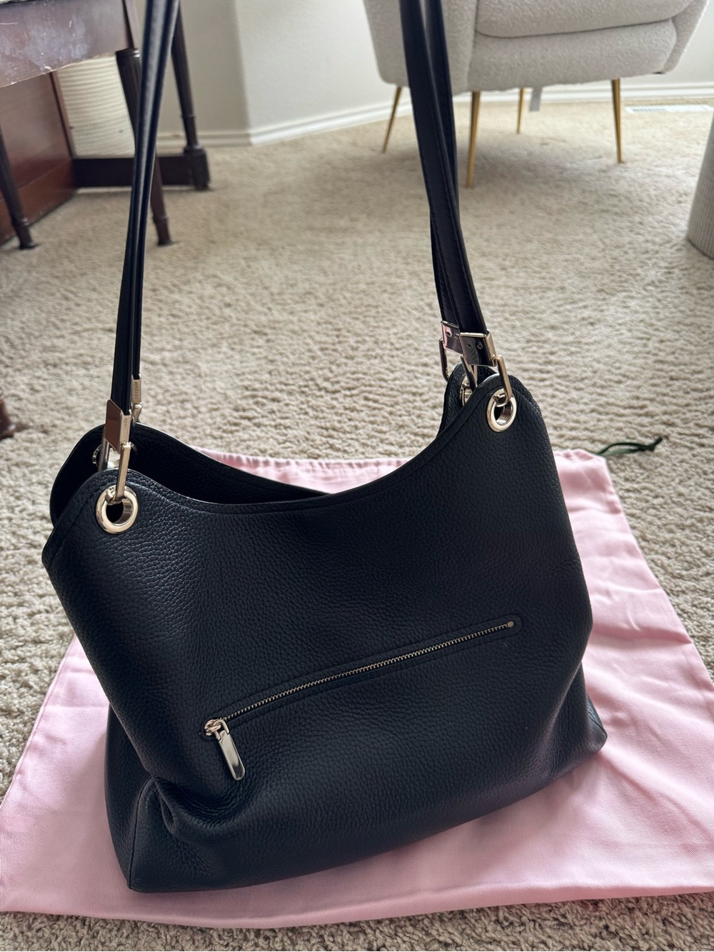 kate spade Black Pebble Leather Shoulder Bag with Gold Hardware